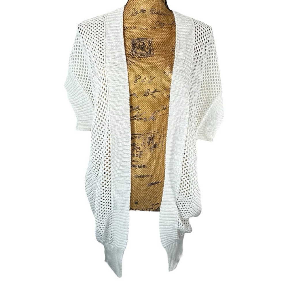 Time & Tru white open front short sleeve cardigan NWT Women’s size S-M | d11